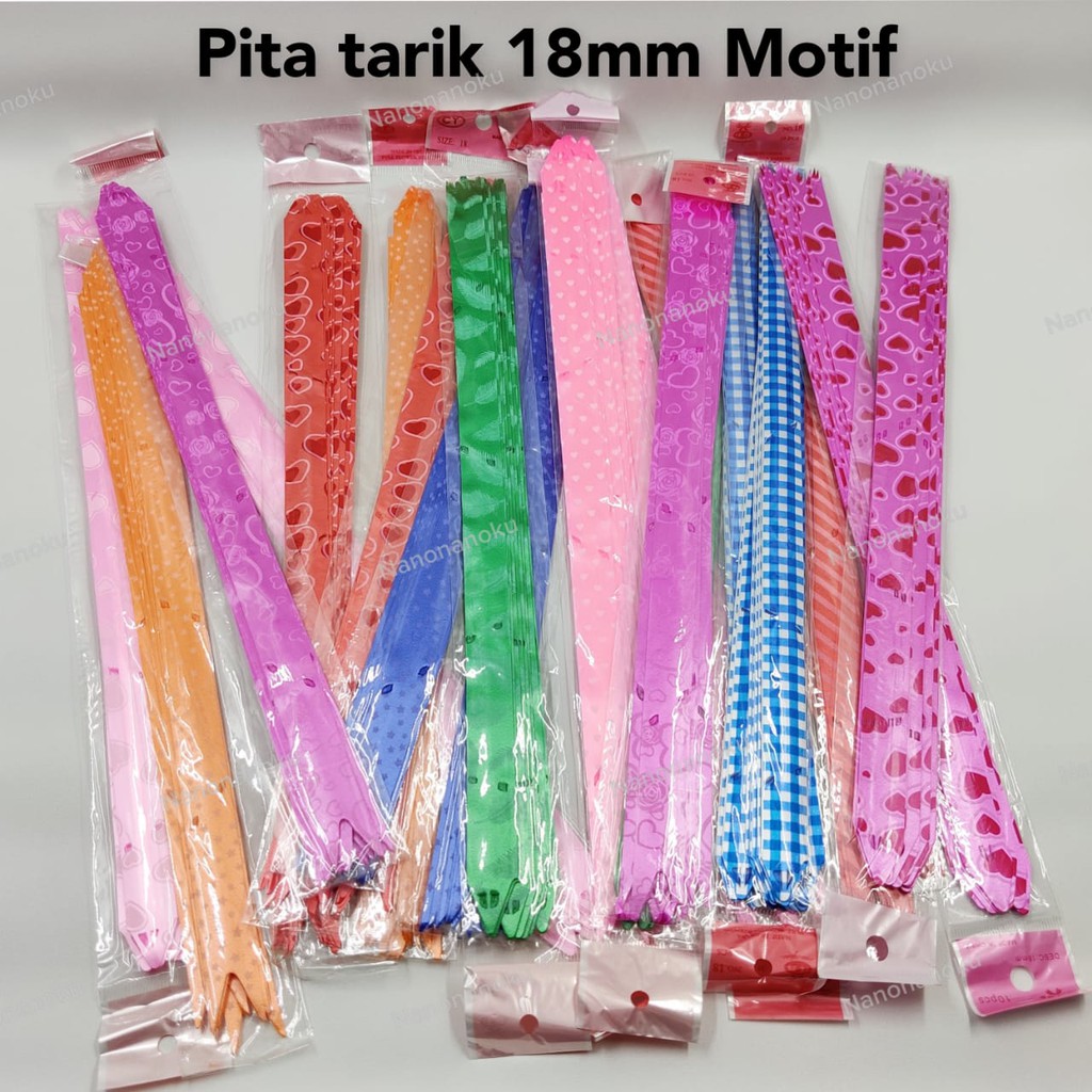 [10 pcs] Pita Tarik 18 mm Pita Serut Motif dan Les Mas