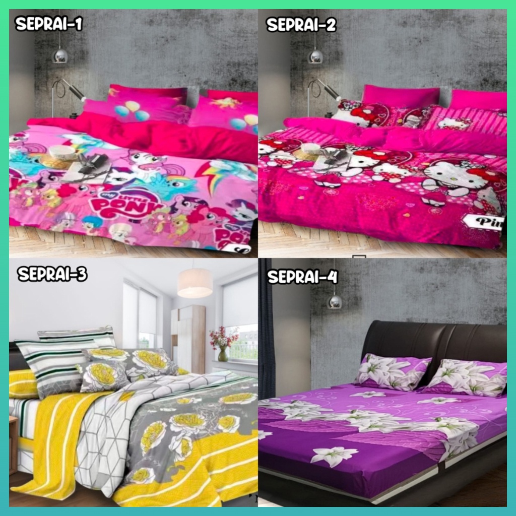 Sprei motif kekinian seprai aestetic seprai kotak Kualitas Bagus motif kartun Lucu Anti Luntur halus Worldhome66