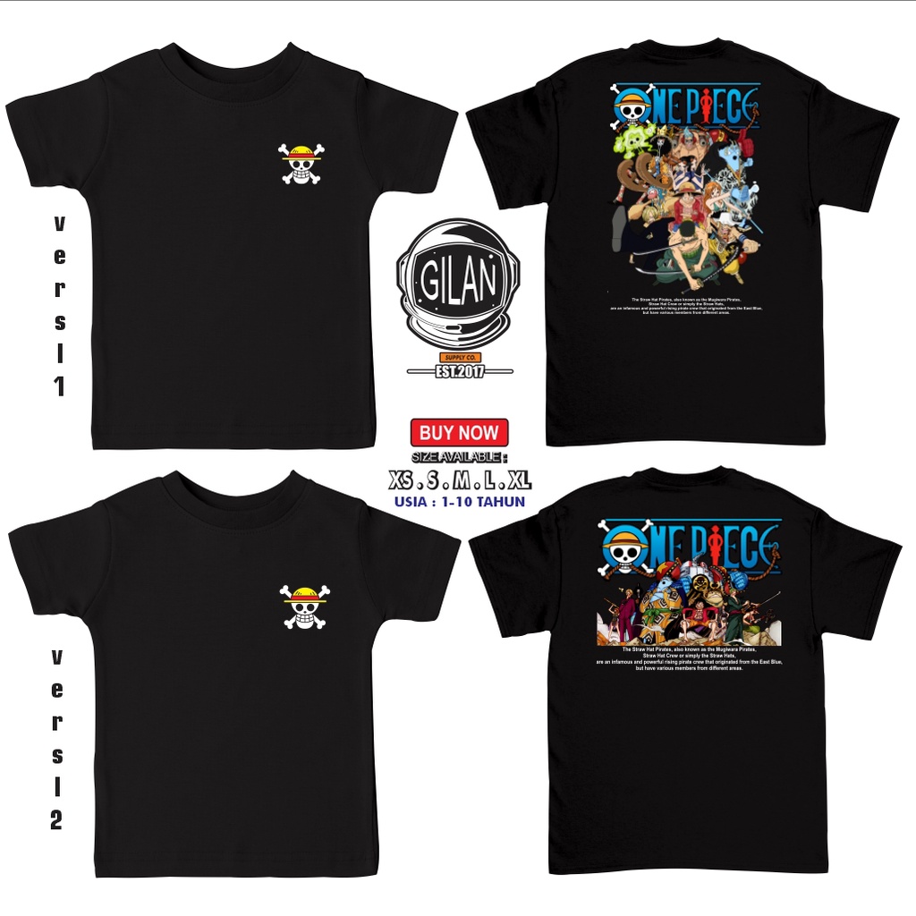 Kaos Anak Anime ONE PIECE MUGIWARA STRAWHAT LUFFY PIRATE WANO Baju Distro