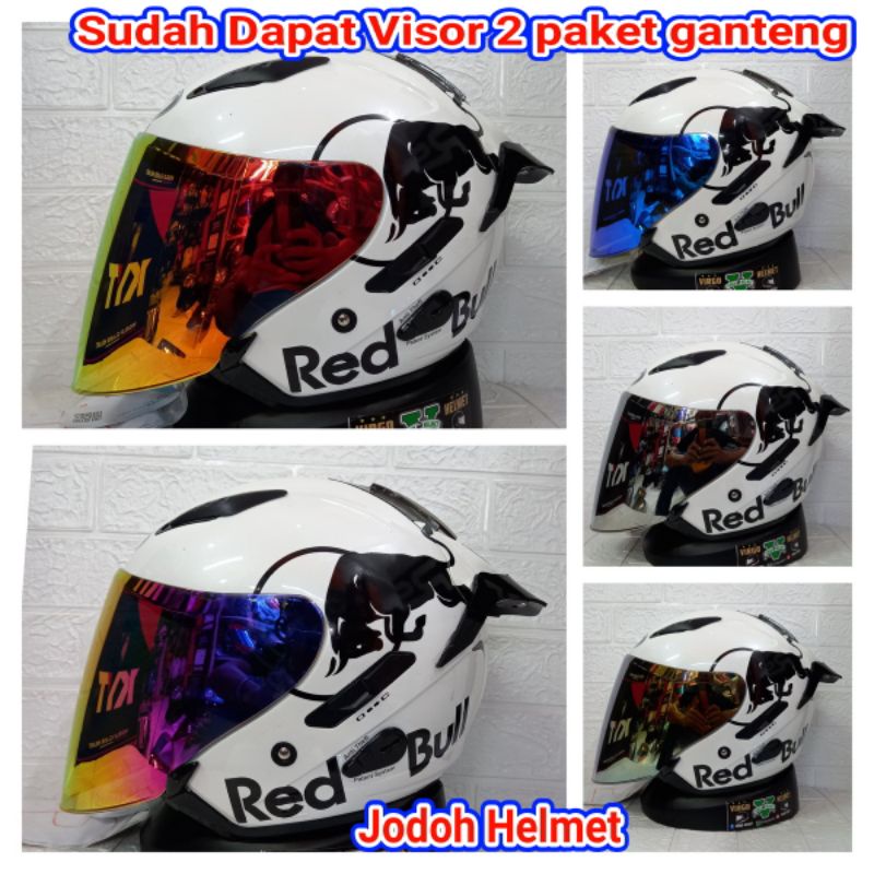 HELM KYT GALAXY FLAT R SOLID WHITE RED BULL PAKET GANTENG(ONGKIR TERMURAH 2KG)