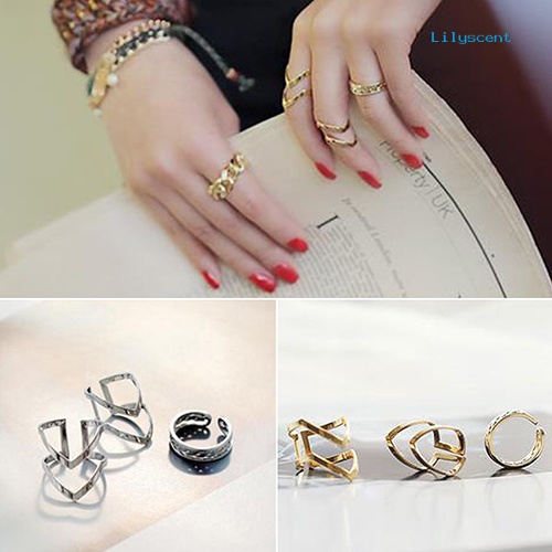 Ls 3Pcs / Set Cincin Knuckle Midi Model Terbuka Desain Anak Panah Hollow Untuk Wanita