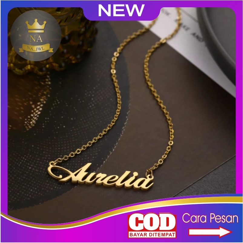 Kalung nama titanium anti karat necklace custom lapis emas ukir name fashion aksesoris wanita