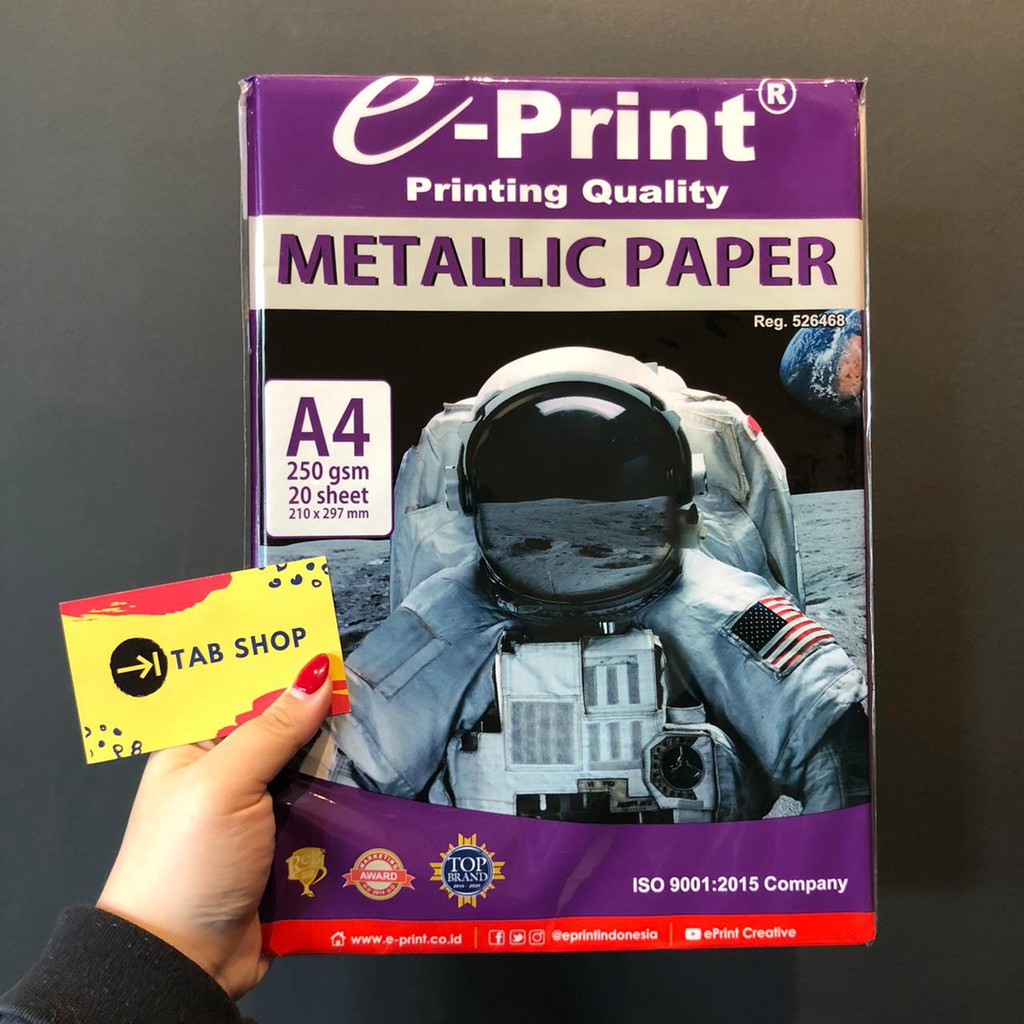 

TAB SHOP - E-PRINT METALLIC PAPER WATERPROOF 250 GSM 20 LEMBAR A4 - E-PRINT KERTAS MENGKILAP ANTI AIR 250 GSM 20 LEMBAR A4