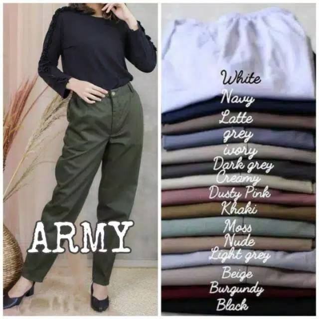 Celana panjang wanita baggy pants Bahan Amirican drill Kain Stretch Melar jumbo Fashion Cewek  Basic