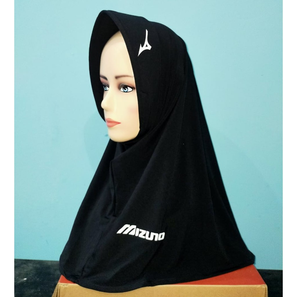 Hijab Jilbab Kerudung Instan Bergo Sport Sport y Olahraga Volly  Berlogo bahab Tebal adem nyaman-Hitam list putih