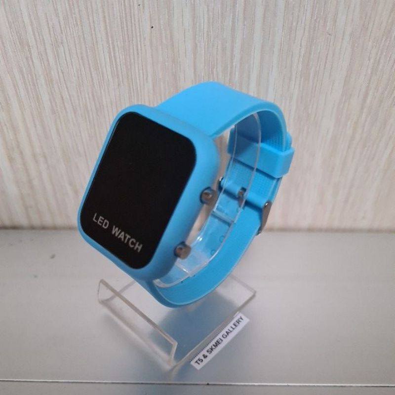 Jam Led watch 1271 original free gift box-Biru muda