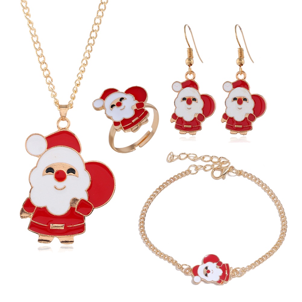 Hu Hu Hu Hu Hu Alat Bantu Pasang Kacamata♡ Set Perhiasan Kalung Gelang Cincin Anting Bentuk Pohon Natal Santa Elk Bell Untuk Wanita