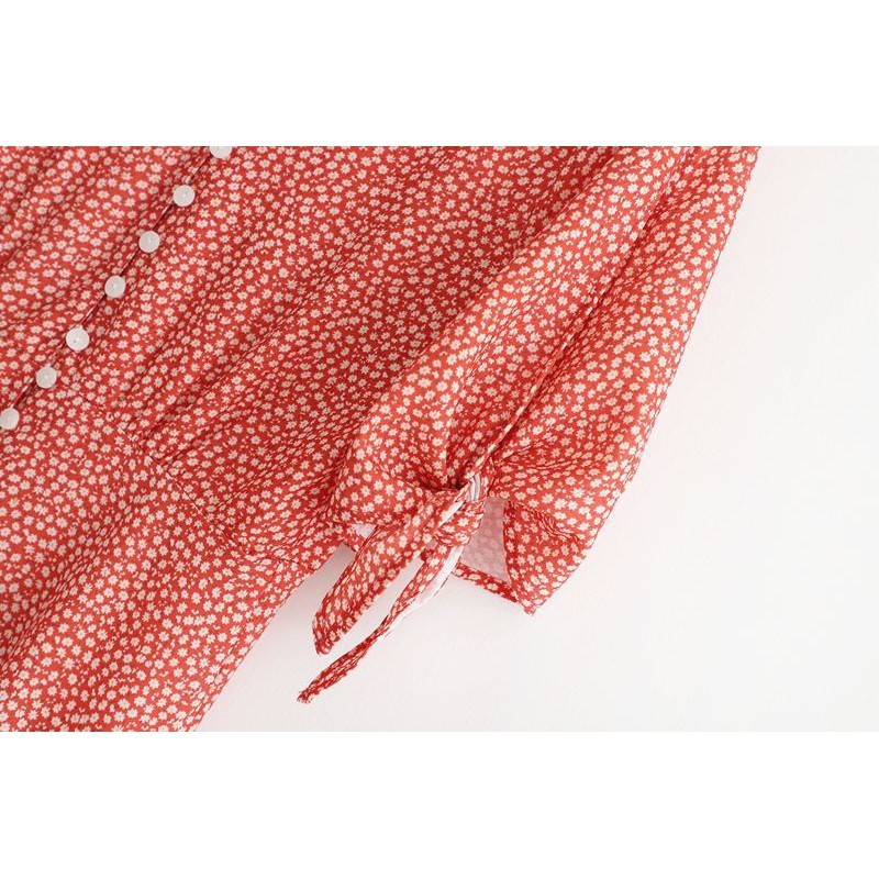 [baju wanita korea]  Long Dress Midi Vintage Pantai Wanita Korea Import Merah Red