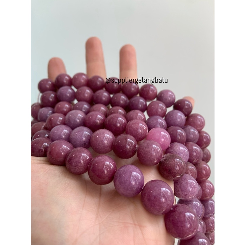 batu Brazil Purple Lavender Chalcedony 14mm natural kalsedon akik ungu bahan kalung gelang giok natural etnik vintage elegan