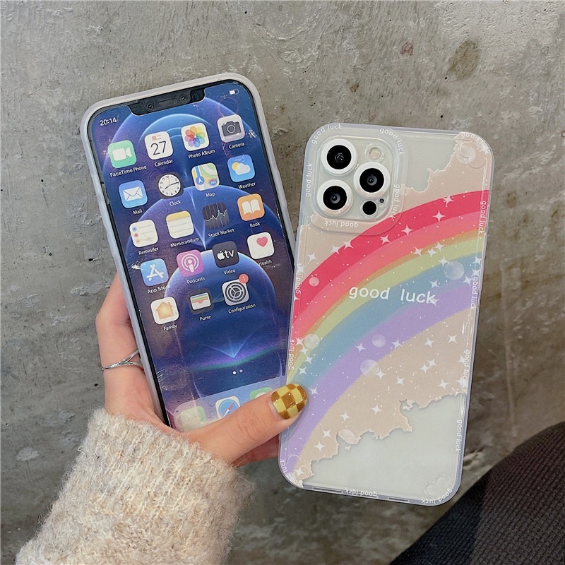 Transparan Rainbow Smile Softcase for iphone XS XS Max XR 11 Pro Max 12 Pro Max 13 Pro Max