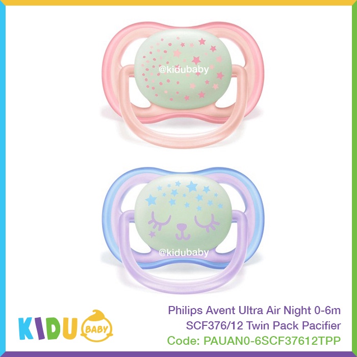 Philips Avent Ultra Air Night 0-6m SCF376/12 Twin Pack Pacifier Kidu Baby