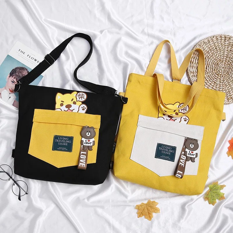 Tas Wanita Totebag Bahan Kanvas Free Gantungan Fashion Stylish Tas Jinjing