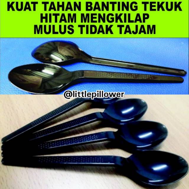 (ISI 25PCS - SENDOK HITAM) Sendok makan hitam kilap harga grosir