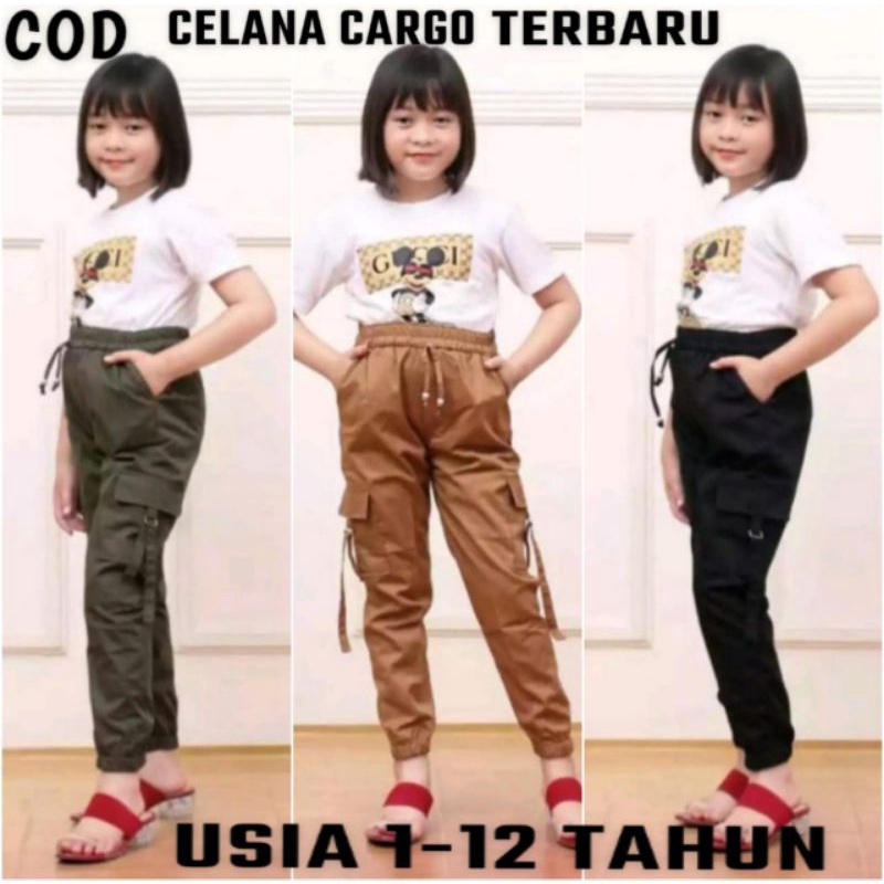 Celana cargo anak perempuan jogger cargo usia 1-12 taun celana panjang anak cewek