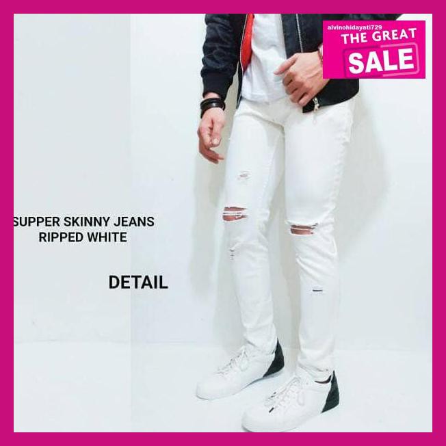 98Y8Yi8- Skinny Jeans Pria/Ripped Jeans Pria/Celana Jeans Putih R5Et5E-