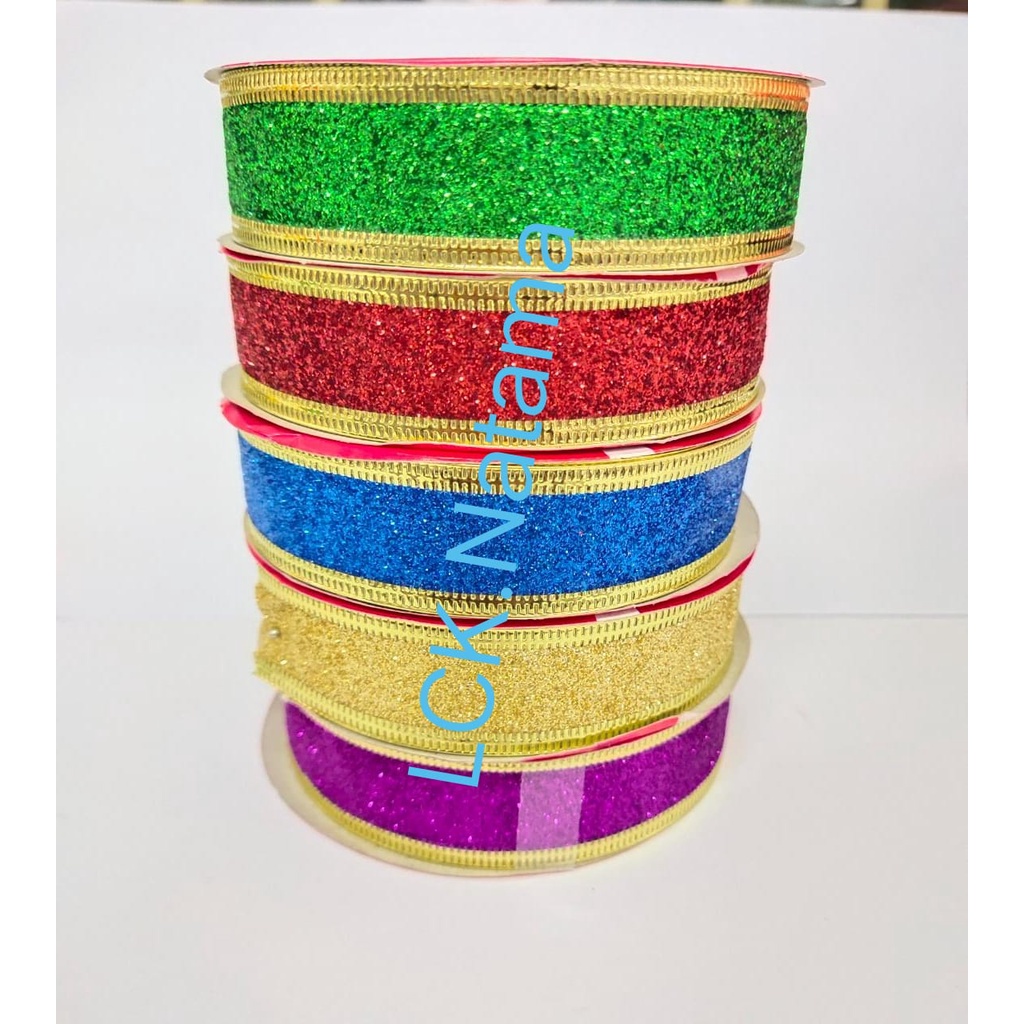 

Pita Kawat Glitter besar uk.1 inch x 3 meter Gliter pesta natal hiasan kado