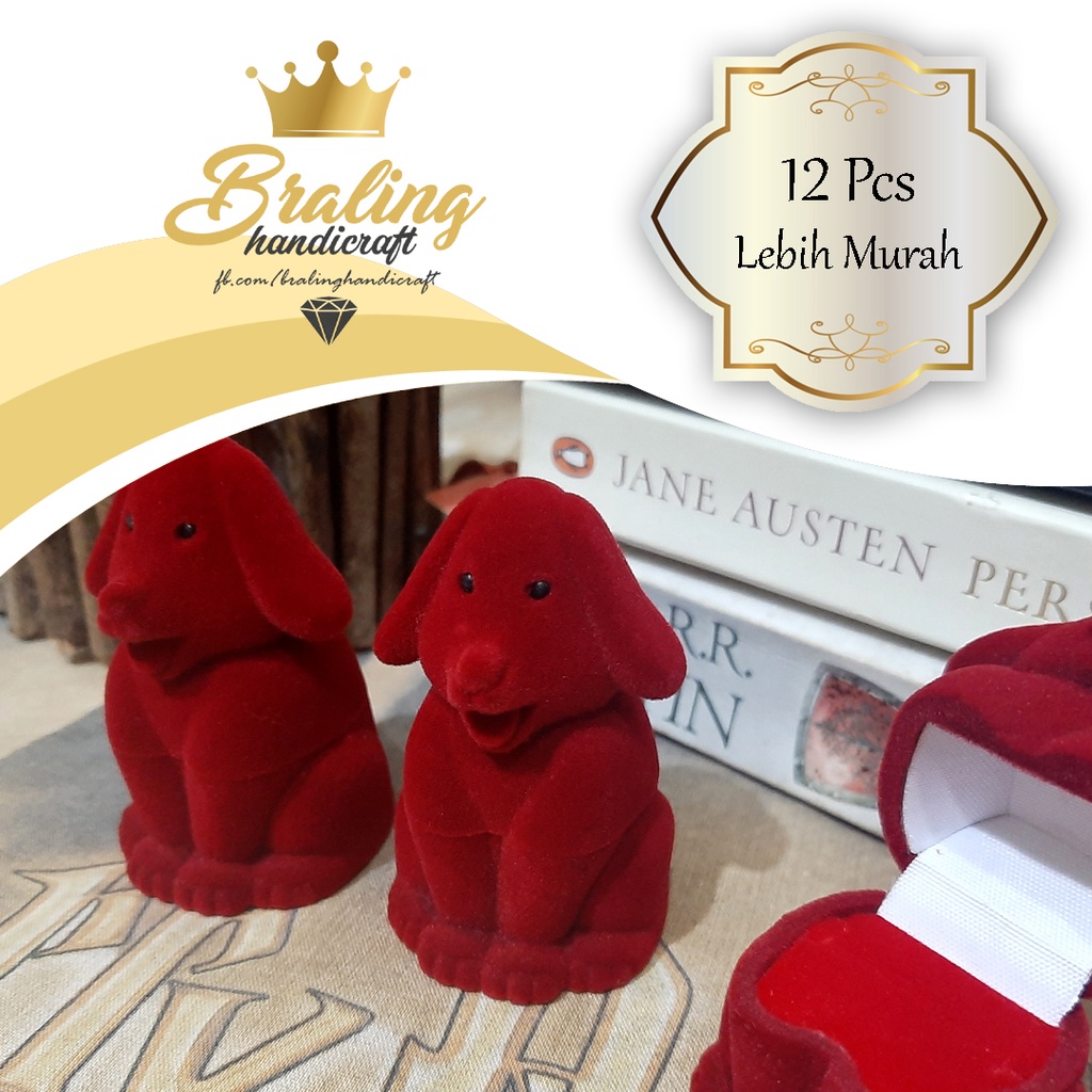 Kotak Cincin Anjing Perhiasan Emas Bludru Nikah Lamaran Tunangan Kotak Hadiah Gift Box Lucu Cute