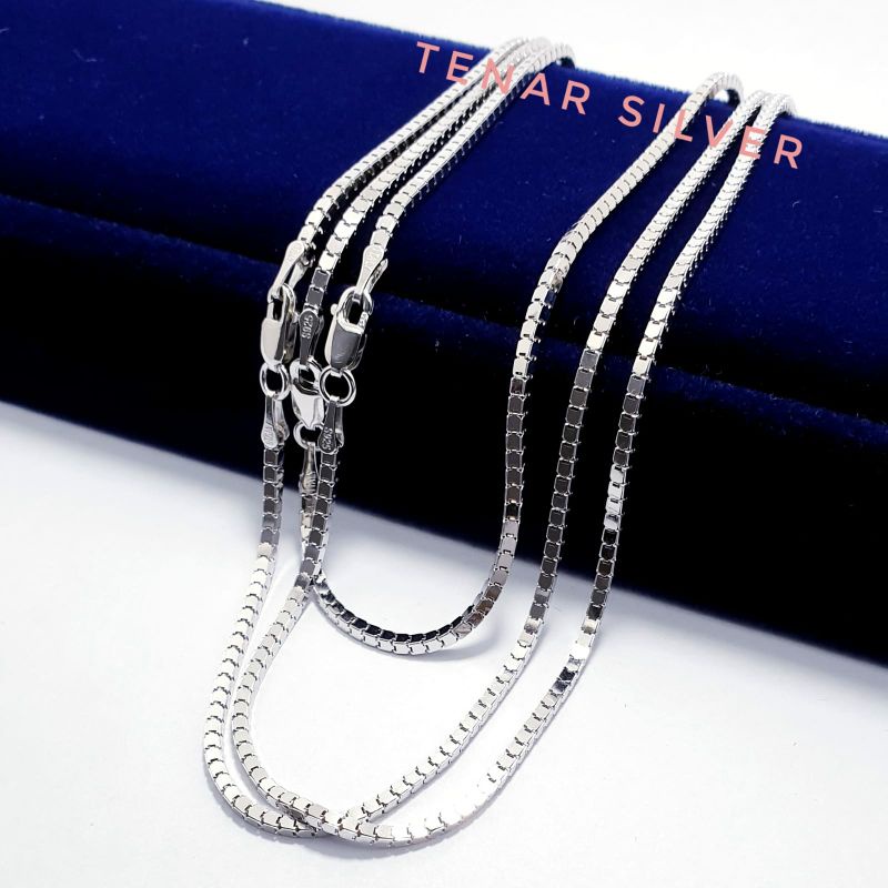 Kalung Milano Kaca Silver Perak Asli 925 Lapis Emas Putih - Kalung Pria Wanita Silver 925