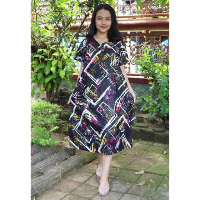 daster payung adem motif kotak busui kancing depan