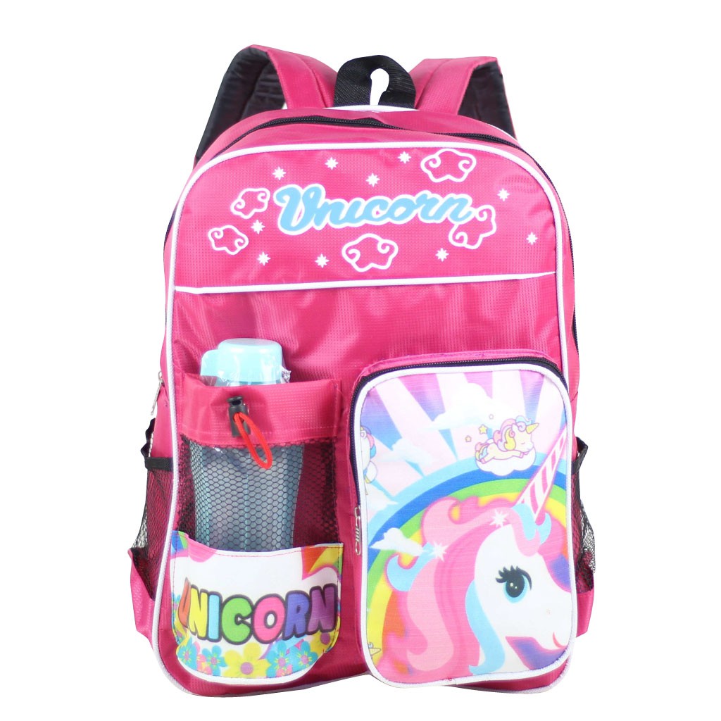 Ransel Anak Cewek TK SD Free Botol Minum Tas Gendong Anak Karakter Unicorn Pink Cantik Bagus Murah