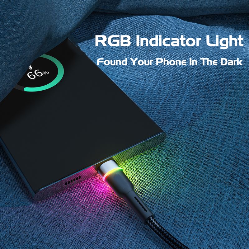 Vaorlo Kabel Data / Charger USB Tipe-C 3A Fast Charging Dengan Lampu Indikator RGB