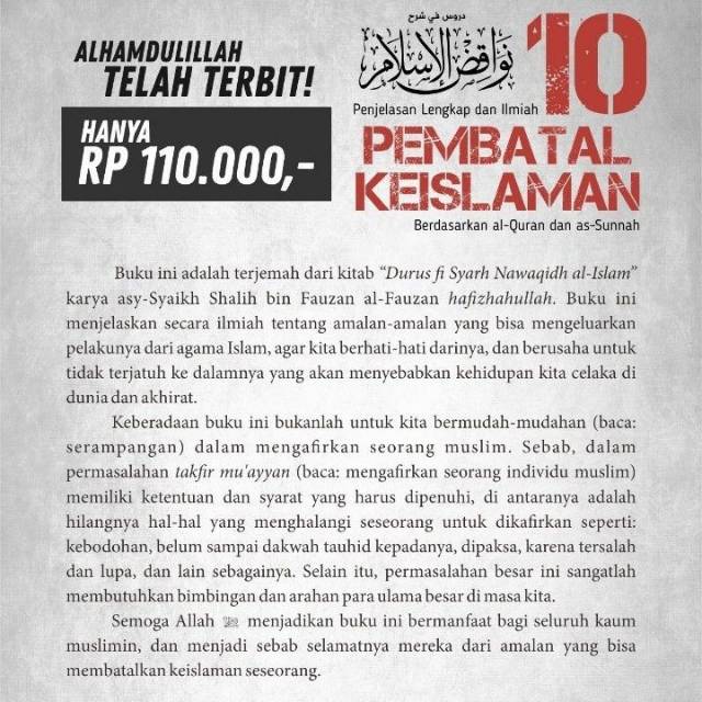 10 Pembatal Keislaman Terjemah Syarah Nawaqidul Islam