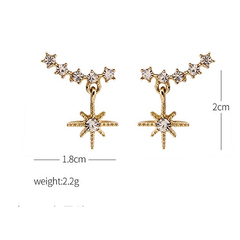 Anting Stud Desain Bintang Senyum Bahan 925 Silver Needle Warna Emas Gaya Vintage