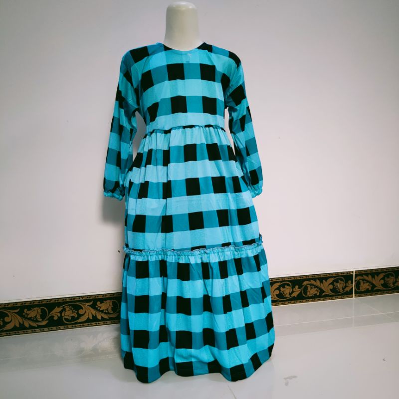 Gamis Anak 4 5  tahun baju muslim anak motif kotak hyget jersey lebaran ( gamis Hyget KOTAK ADINDA )