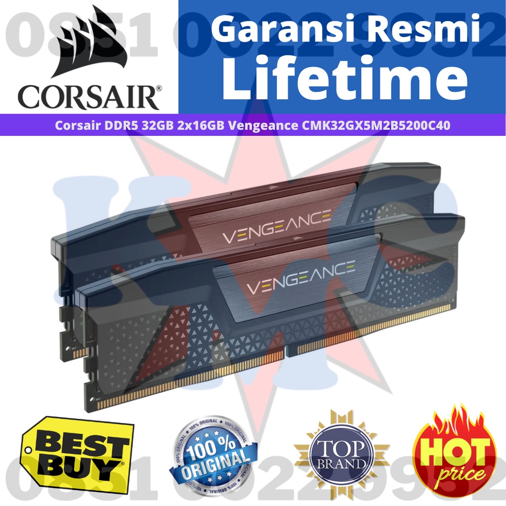 Corsair Vengeance DDR5 32GB (2X16GB) CMK32GX5M2B5200C40 Resmi