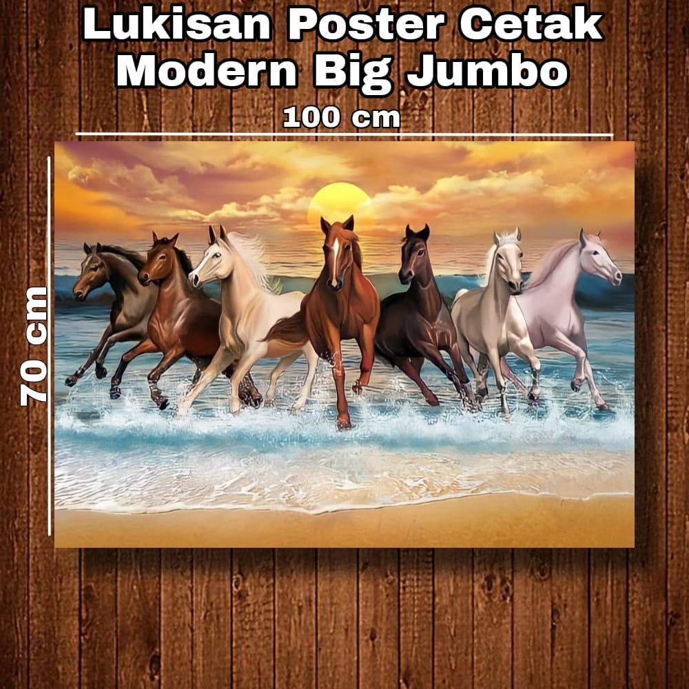 Lukisan Poster Cetak BIG JUMBO Foto Kuda 8 ekor Ukuran Besar 100 x 70 cm 150x100cm 200x100cm Terlari