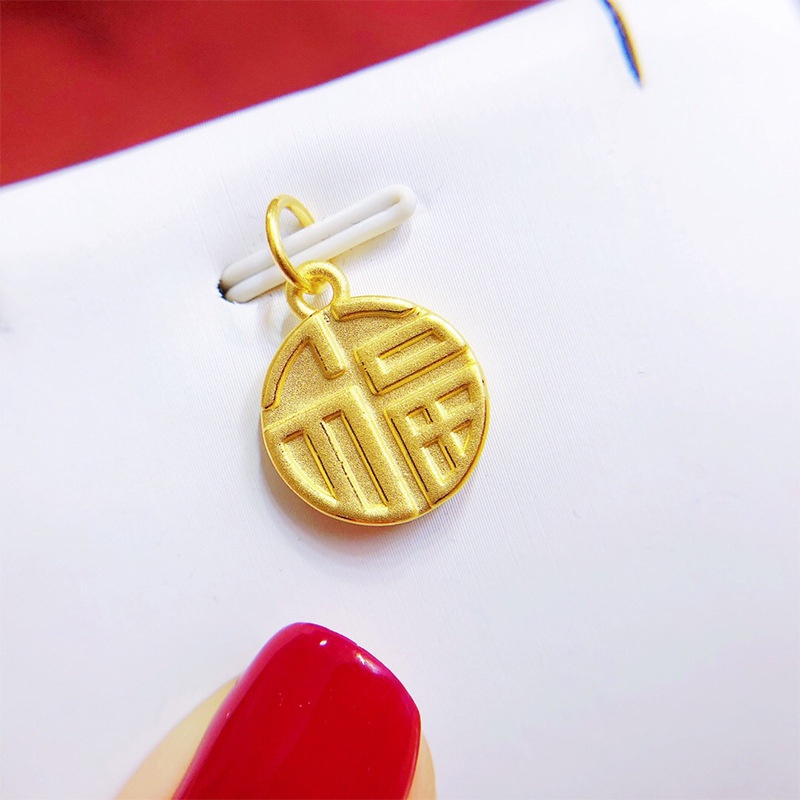 [Ready Stock]Fashion Gold-Plated Fu Character round Plate Pendant Necklace