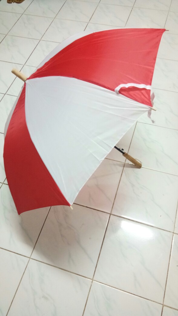 Payung Tongkat Bicolor Merah Putih  Kombinasi Promosi Murah Supplier Hut Ri 17an 17 Agustus Sablon