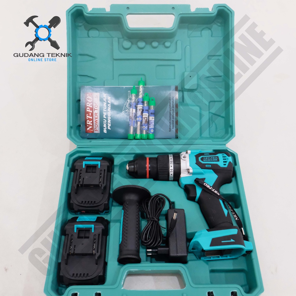 Cordless Drill NRT 743 DC Set BRUSHLESS Mesin Bor Baterai Impact Drill 20V Bor Tembok Beton 13mm