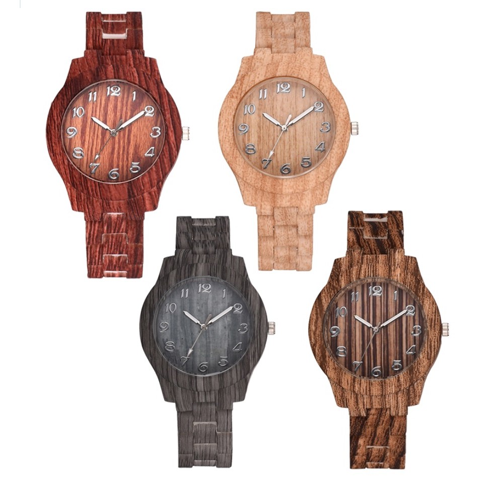 Jam Tangan KAYU Fashion Wanita Gaya Korea Casual Model Bulat Strap Quartz Analog Women Watches