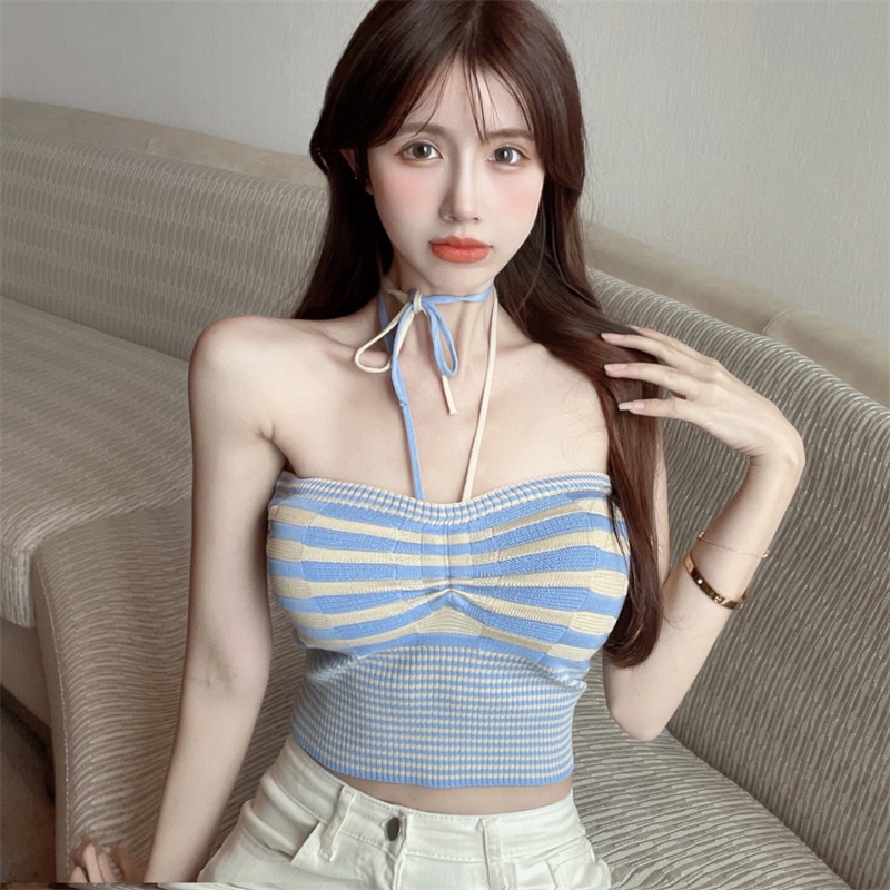 Tangki Kamisol Stripe Knit Halter tank top