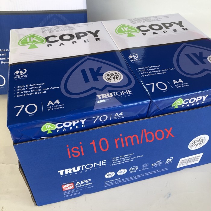 

kertas HVS A4 70gr IK Copy Paper (1 box = 10 rim)/ATKProject