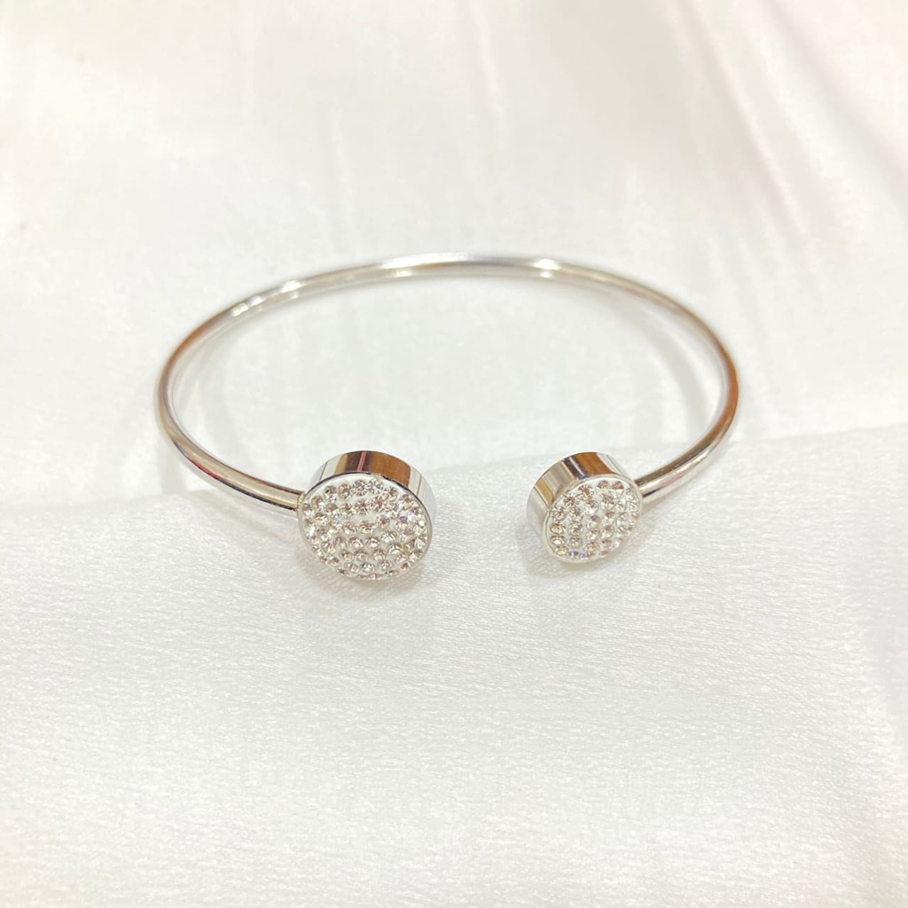 Gelang Titanium Asli Anti Karat Aksesoris Fashion Perhiasan Wanita Cuff Gold Dan Silver Korean Style-3