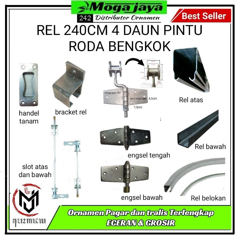 engsel roda garasi SLEDING rel 240cm 4 daun pintu garasi set lokal bukan wina dexon