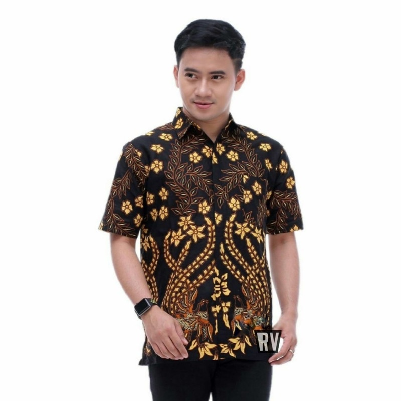 BSWART Batik HRB026 kenongo Hem Pendek anjani biru Pekalongan M L XL XXL Batik Pria MURAH Modern Grosir