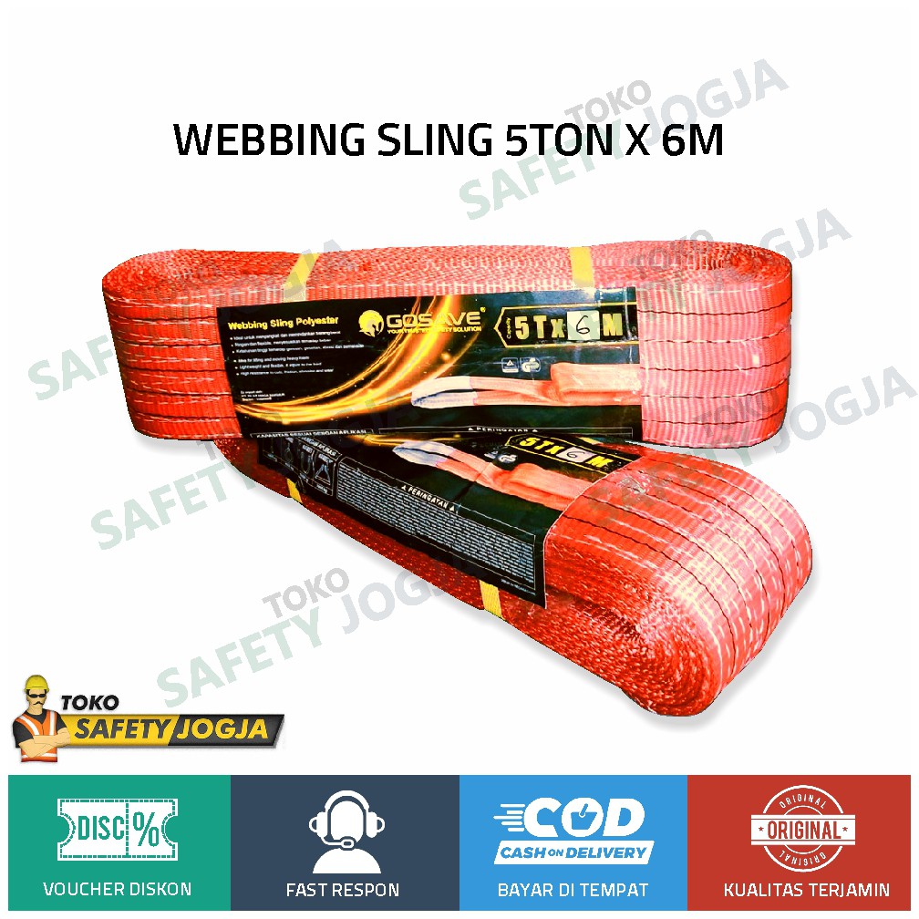 WEBBING SLING POLYESTER TALI PENGANGKAT PENARIK PENGIKAT 5TON X 6M