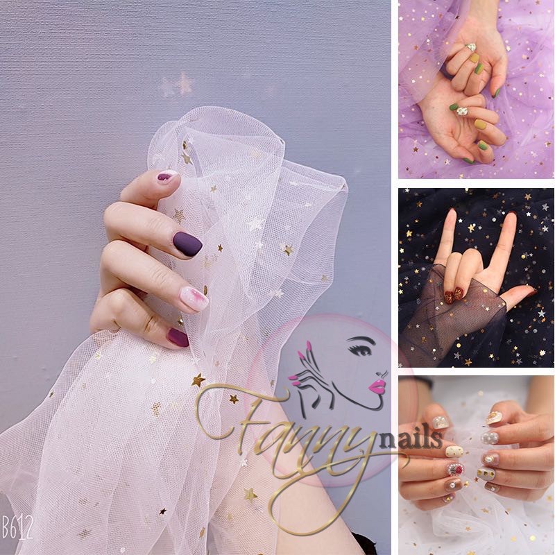 Kain foto hasil nail art motif bintang / hiasan kain foto nailart kain satin bintang star nail art