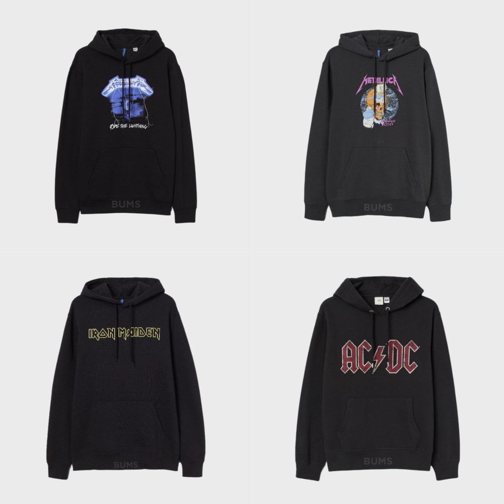 H&M Metallica Iron Maiden ACDC Printed Hoodie Black Original - Jaket / Pullover / Jumper / Sweater /