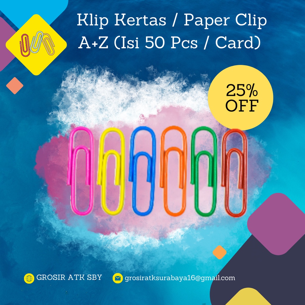 

Klip Kertas / Paper Clip Warna Bahan Plastik (Isi 50 Pcs / Card)