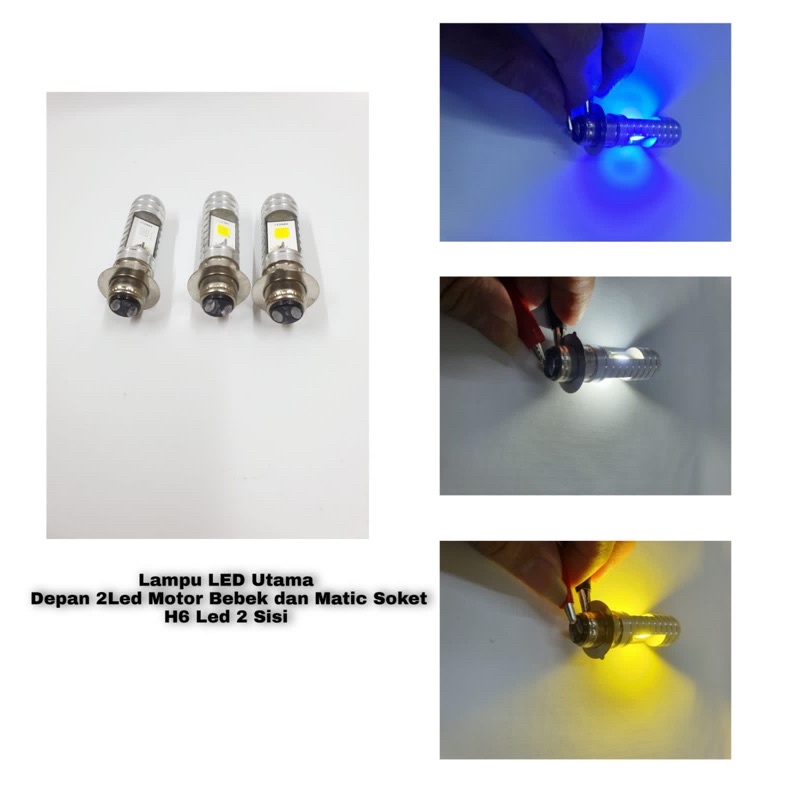 Lampu LED Utama Depan 2Led Motor Bebek dan Matic Soket H6 Led 2 Sisi