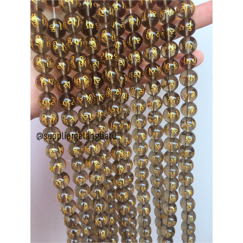 tibet smoky quartz 12mm kuarsa tibetian serat emas om mani padme hum aksesoris craft beads supplier