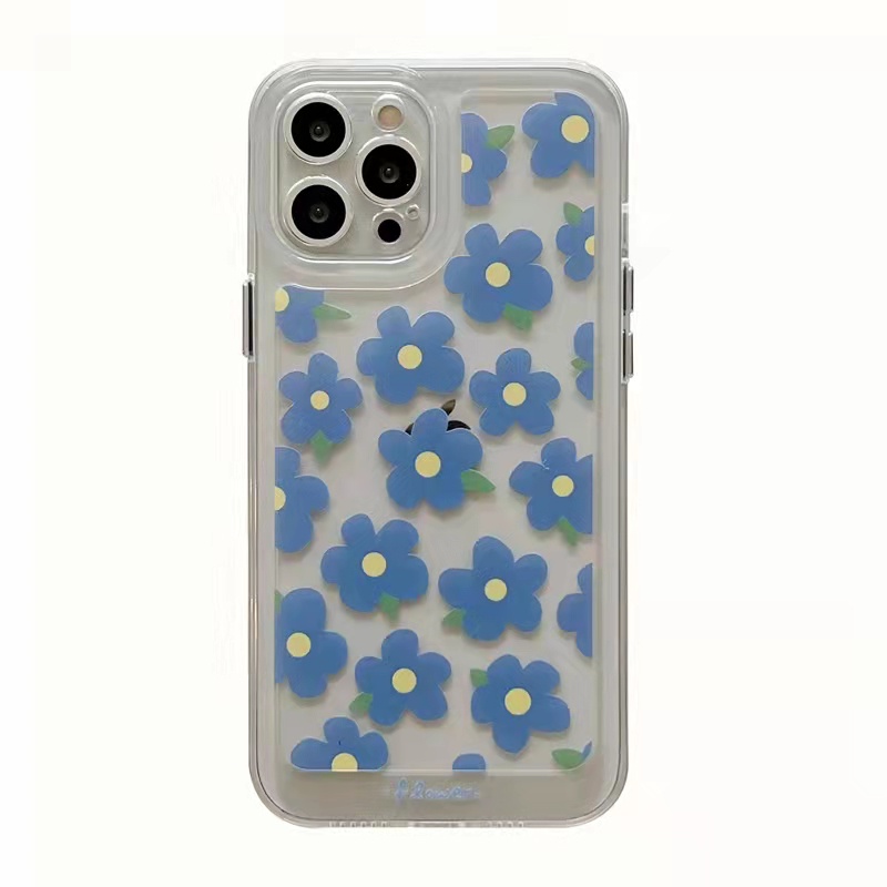 Case Bahan Akrilik Transparan Motif Bunga Biru Untuk iPhone 11 7Plus 8Plus Xr XS 13 12 Pro Max