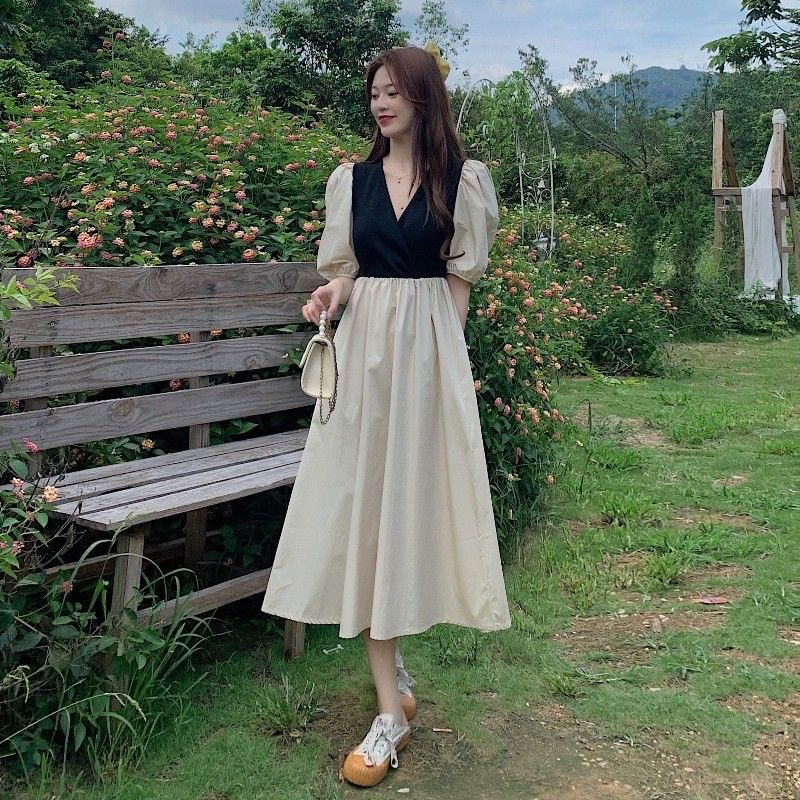 middi dress korea style/  pakaian korea/ baju korea/ Dress Midi Fairly Korea Style Lengan Bubble M10 midi dress termurah /midi dress termurah /middi dress termurah