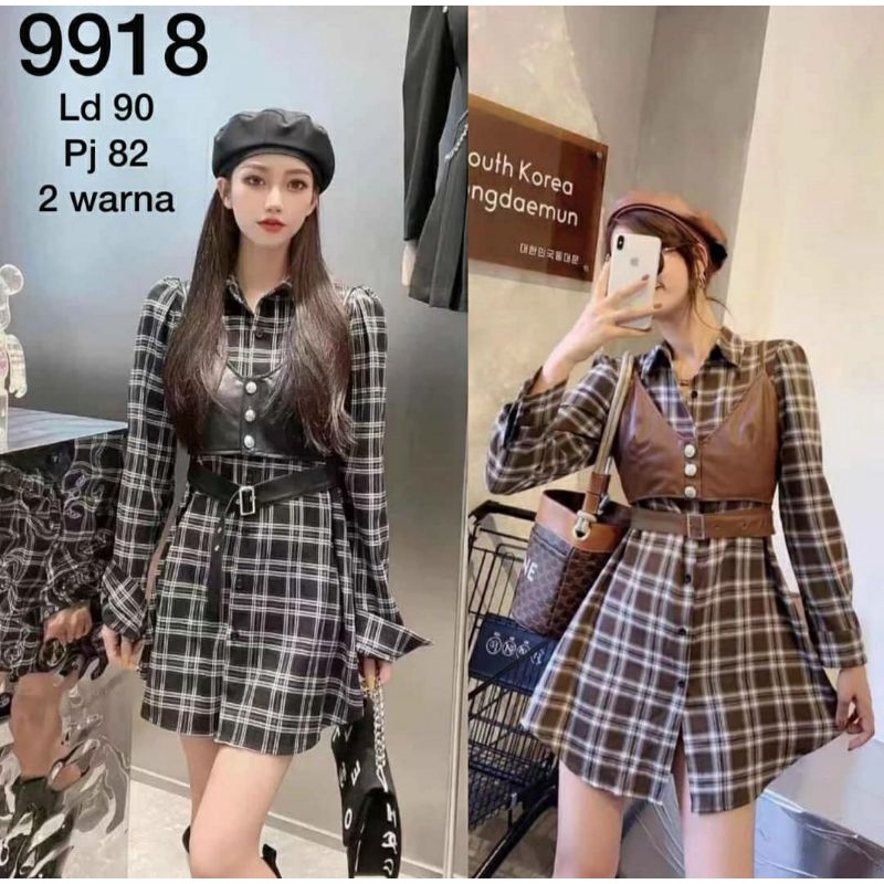 TUNIK KEMEJA REMAJA WANITA MOTIF KOTAK PLUS ROMPI IMPORT