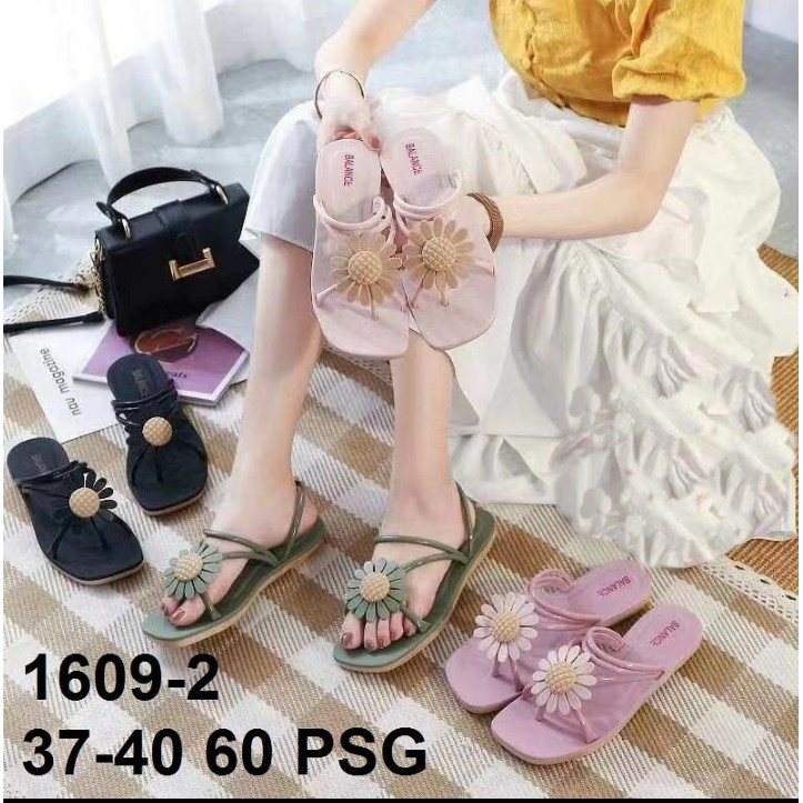 Sandal wanita flipflop jelly karet BALANCE kokop jepit bunga matahari 1609-2