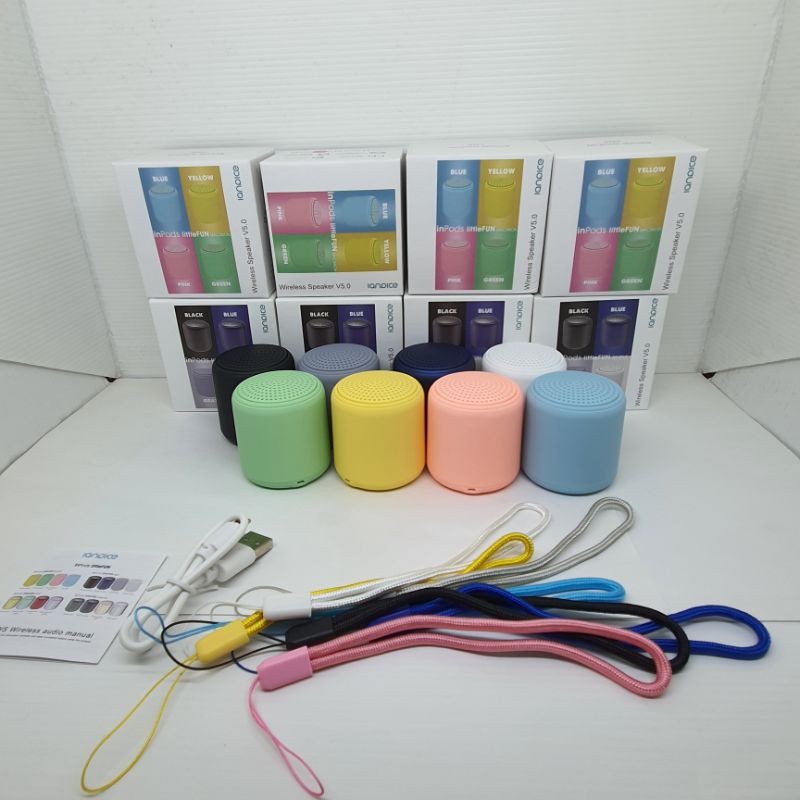 Speaker Bluetooth 5.0 Mini InPods TWS Macaron LittleFun LED Light with Lanyar Compatible For Android